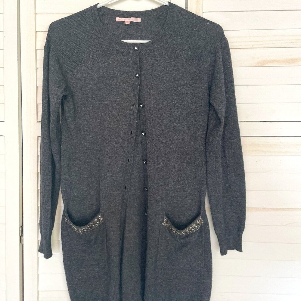 Rebecca Taylor Lightweight Cardigan Buttons Gems Size XS Gray